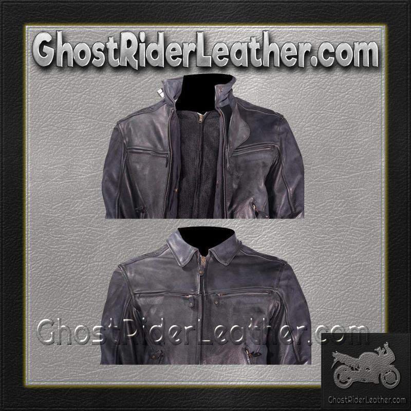 Vented Racer Leather Jacket with Convertible Collar - MJ786-DL