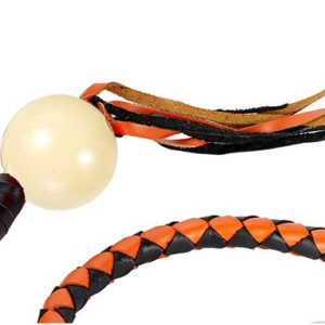 Get Back Whip in Black and Orange Leather With White Pool Ball - 42 Inches - GBW9-WHITE-BALL-DL