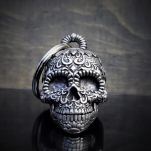 Sugar Skull - Pewter - Motorcycle Ride Bell - Made In USA - SKU BB24-DS