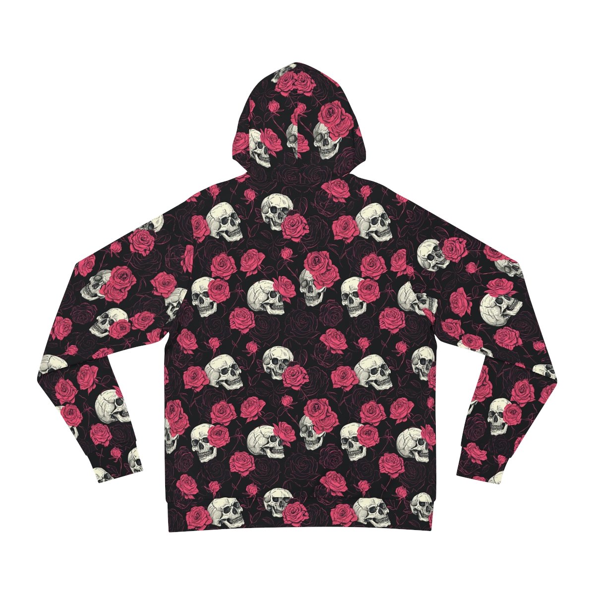 Skulls and Roses - Pink White on Black - Fashion Hoodie (AOP)