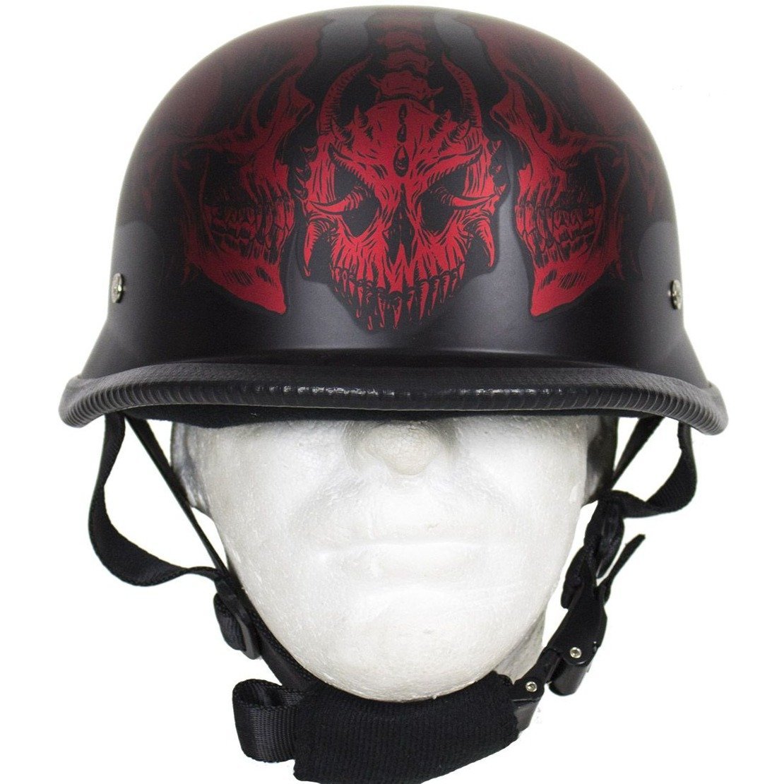 Novelty Motorcycle Helmet - Matte Burgundy Horned Skeletons - H502-D5-BURG-DL