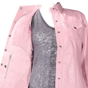 Leather Shirt - Women's - Pink - Snap Closure - LJ276-PINK-09-DL