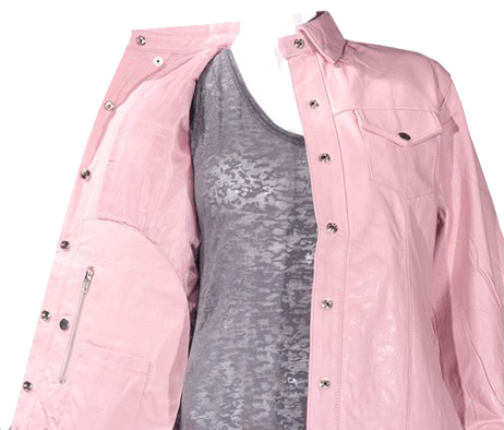 Leather Shirt - Women's - Pink - Snap Closure - LJ276-PINK-09-DL