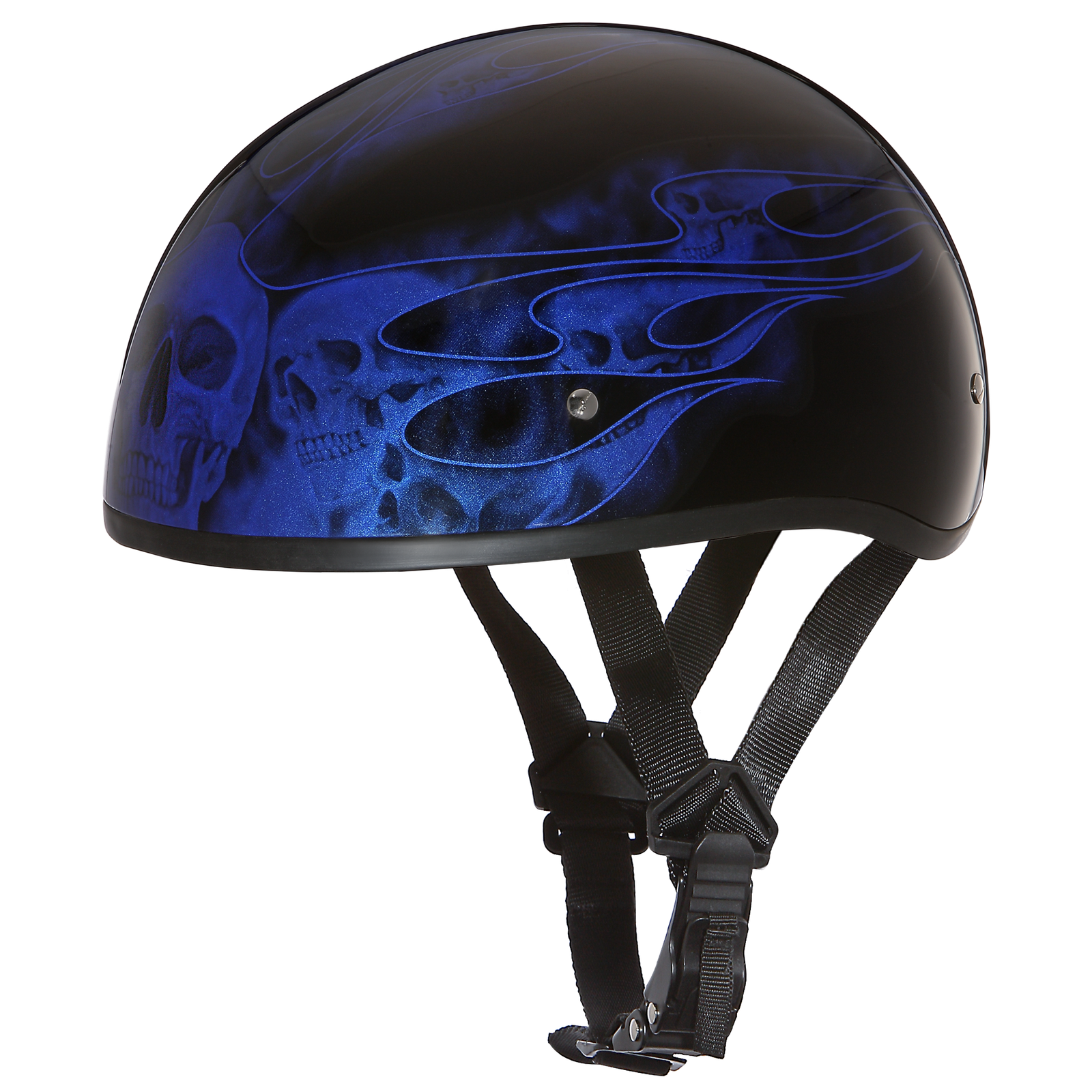 DOT Motorcycle Helmet - Skull Blue Flames - Shorty - D6-SFB-DH