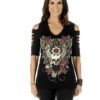 Women's Cold Shoulder Devilish Shirt - Sliced Sleeves - 7223BLK-DS