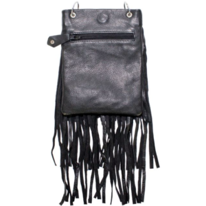 Black Leather Handbag - Belt Bag - Fringe - Chain - Small - BAG42-11-DL