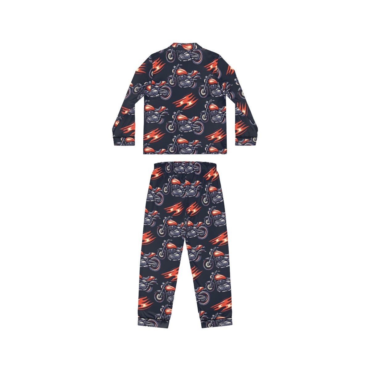 Motorcycles and Flames - Red White on Black - Women's Satin Pajamas (AOP)