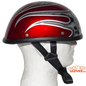 Novelty Motorcycle Helmet - Silver Skulls - Burgundy Flames - H401-D4-BURG-1-DL