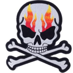 Silver Metallic Skull Crossbones with Flames Patch - Vest Patch - PAT-A15-DL