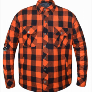 Flannel Motorcycle Shirt - Men's - Up To Size 5XL - Orange Black Plaid - TW136-16-UN