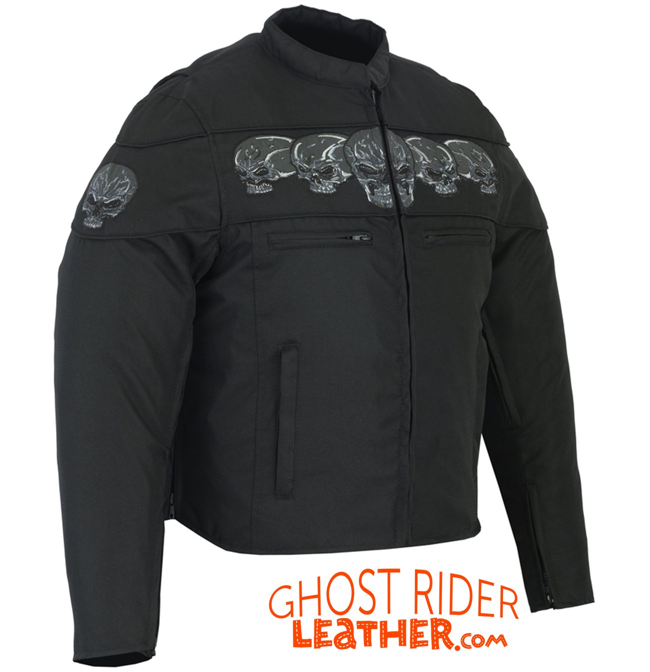 Textile Motorcycle Jacket - Men's - Reflective Skulls - Up To 6XL - Concealed Carry Pockets - DS600-DS