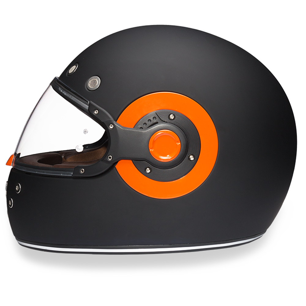 DOT Motorcycle Helmet - Daytona Retro - Dull Black - Full Face - Orange Accents - R1-O-DH