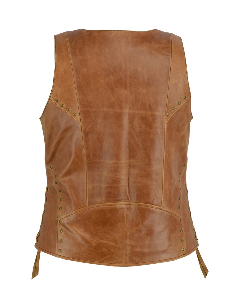 Women's Ultra Soft Brown Leather Vest - Lacing Design - SKU DS236-DS