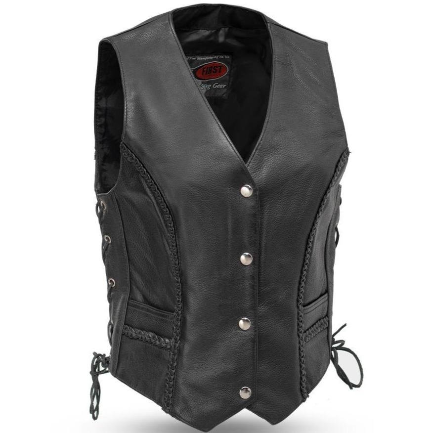 Leather Motorcycle Vest - Women's - Side Laces - Trinity - FIL508CFD-FM