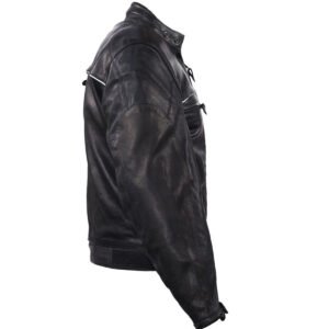 Men's Motorcycle Leather Jacket - Reflective Piping - MJ780-BLK-DL