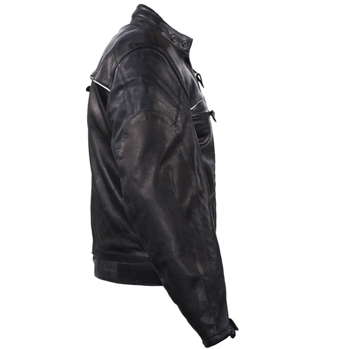 Men's Motorcycle Leather Jacket - Reflective Piping - MJ780-BLK-DL