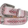 Unisex Rhinestone Bling Belt - Pink and Silver - Skulls - Rhinestones - Faux Leather - FBL23-DL