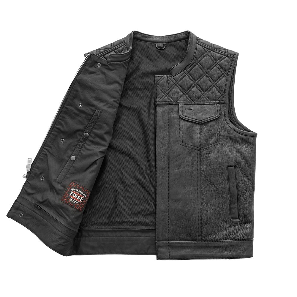 Leather Motorcycle Vest - Men's - Downside - Black Stitching - Up To 5X - FIM693-QLT-FM