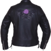 UNIK Ladies Premium Leather Motorcycle Jacket With Purple Embroidered Rose - 6801-17-UN