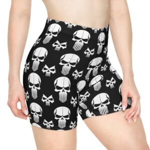 Angry Skulls - White on Black - Women's Biker Shorts