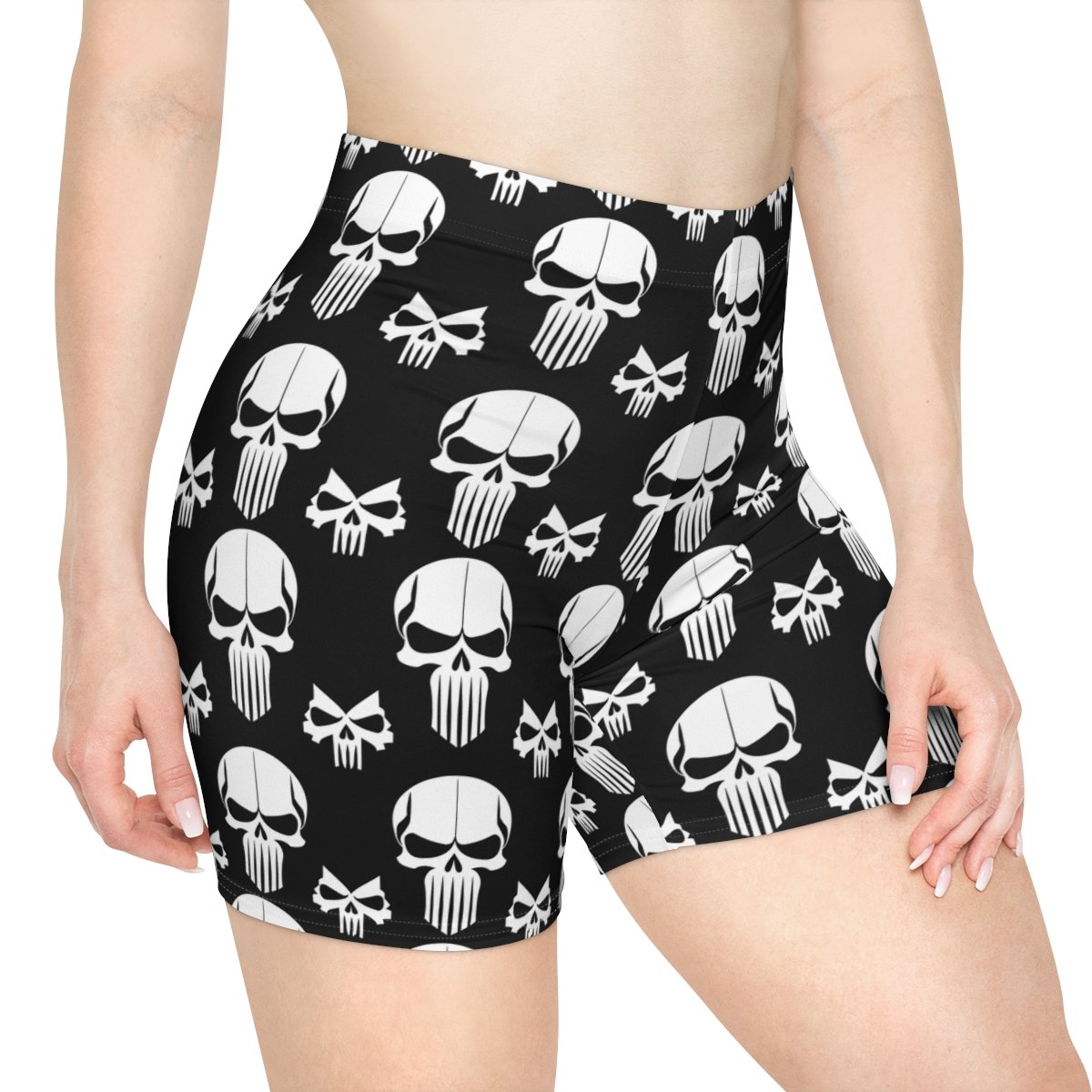 Angry Skulls - White on Black - Women's Biker Shorts Angry Skulls - White on Black - Women's Biker Shorts