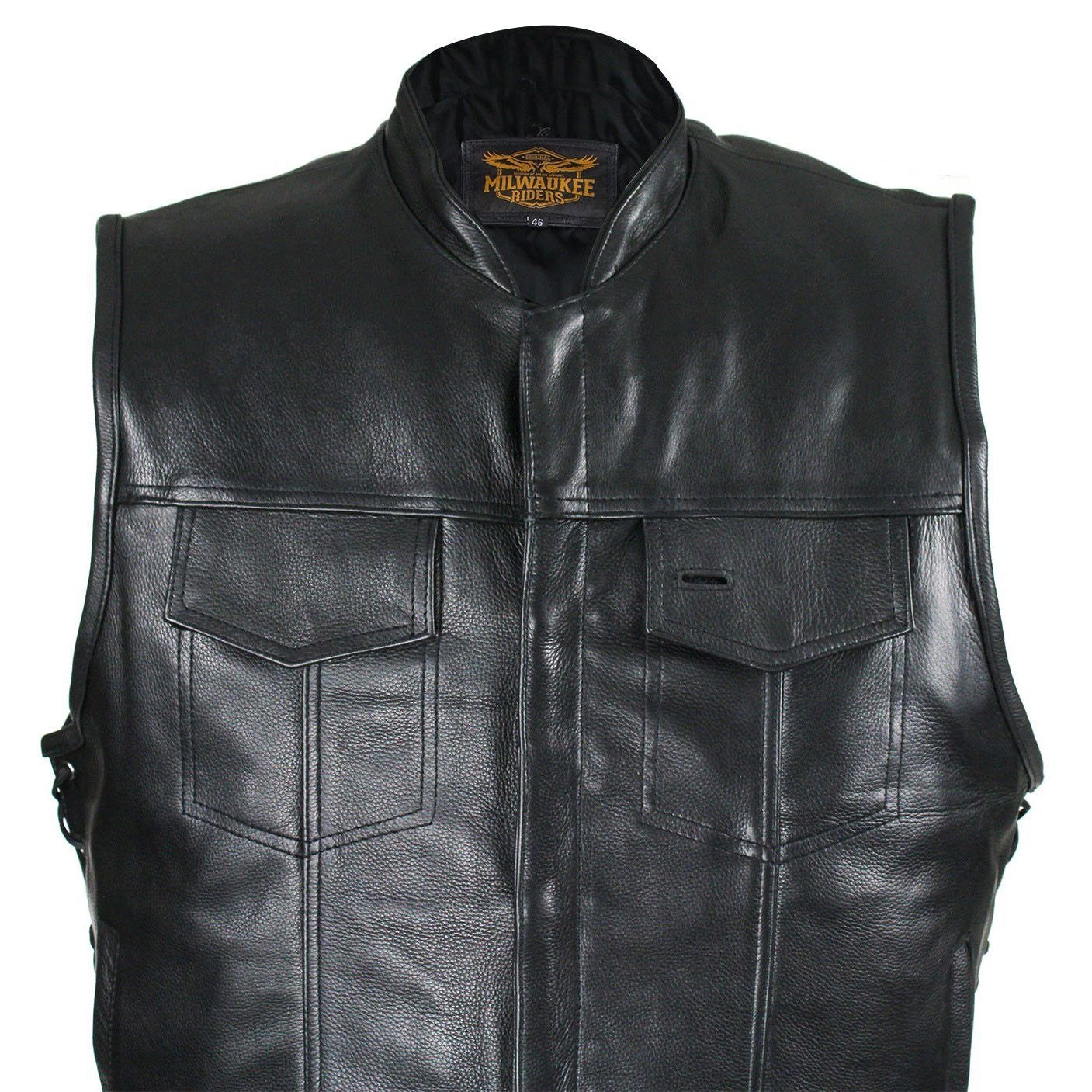 Leather Motorcycle Vest - Men's - Up To Size 64 - Club - MV9320-ZIP-11-DL
