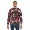 Skulls and Roses - Pink White on Black - Unisex Sweatshirt (AOP)