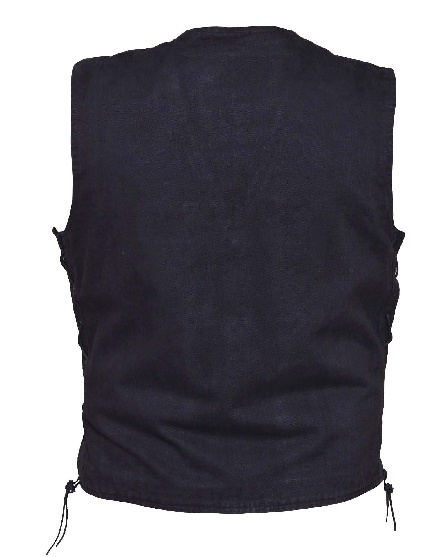 Men's Black Denim Vest With Side Laces - SKU DM2611-BK-UN