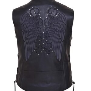 Leather Motorcycle Vest - Women's - Reflective Wings Design - 6879-RF-UN