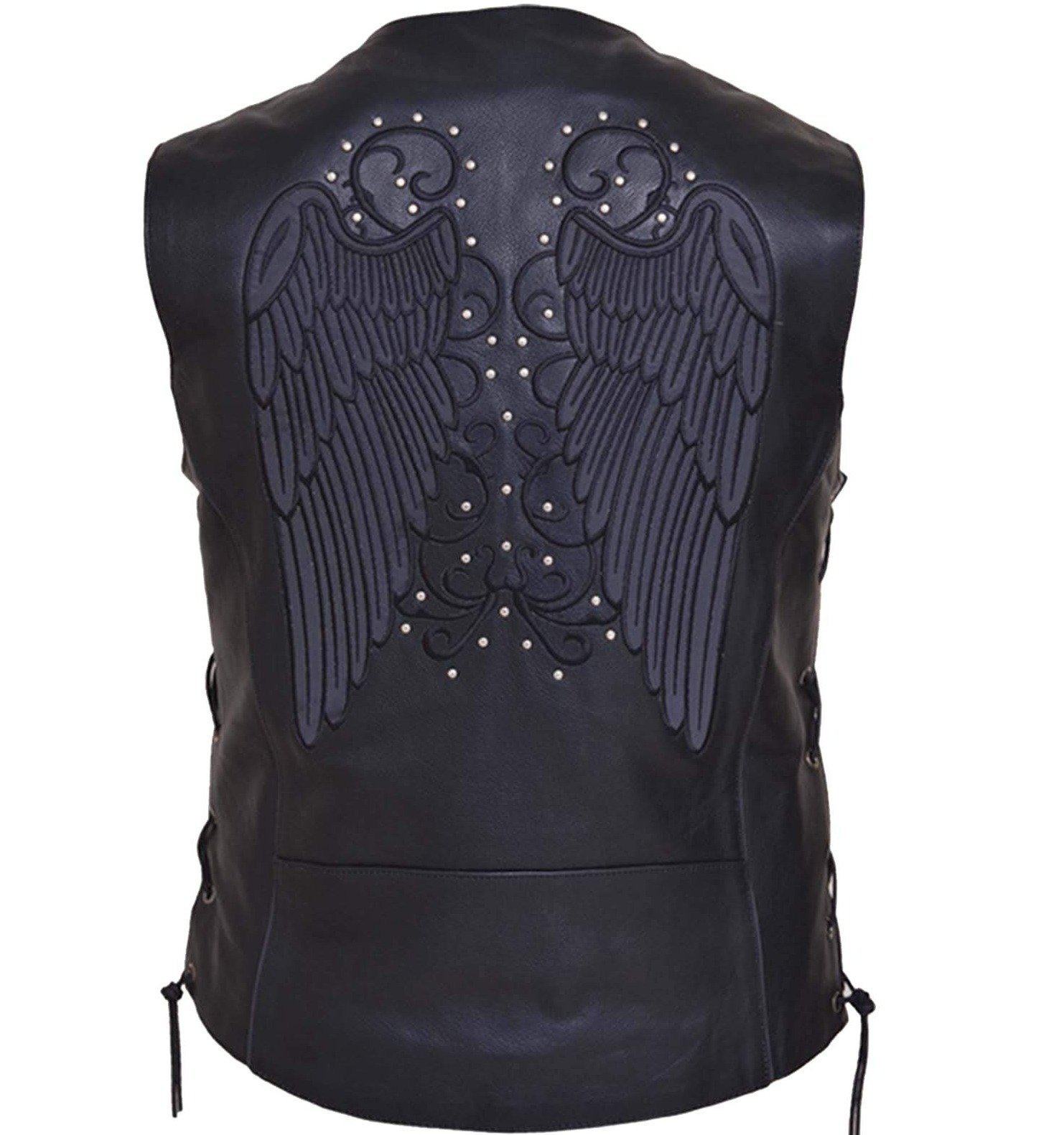 Leather Motorcycle Vest - Women's - Reflective Wings Design - 6879-RF-UN