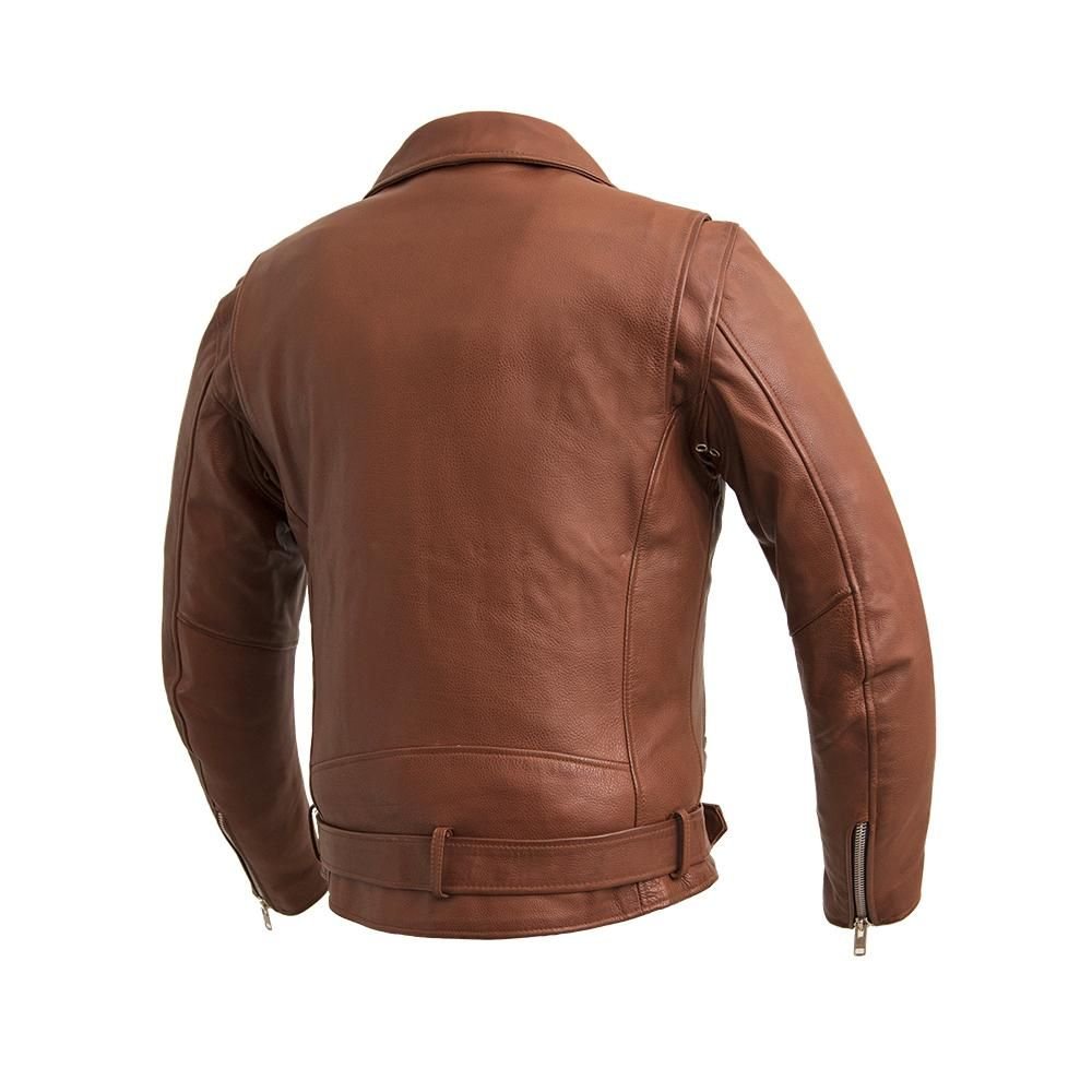 Men's Whiskey Brown Leather Motorcycle Jacket - Armor Pockets - Fillmore - FIM208CDLZ-WB-FM