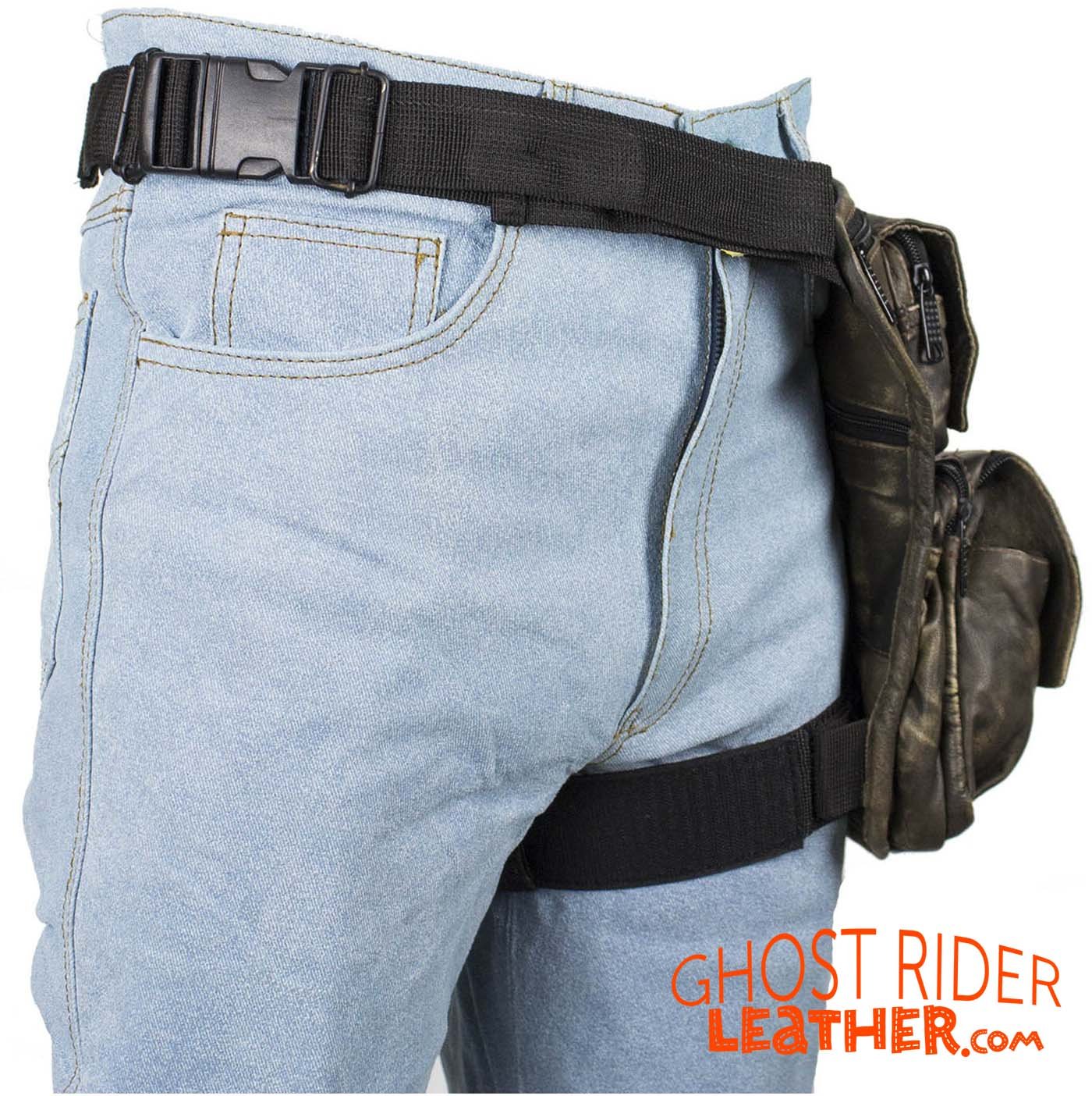 Leather Thigh Bag - Gun Pocket - Distressed Brown - Motorcycle - AC1025-12-DL