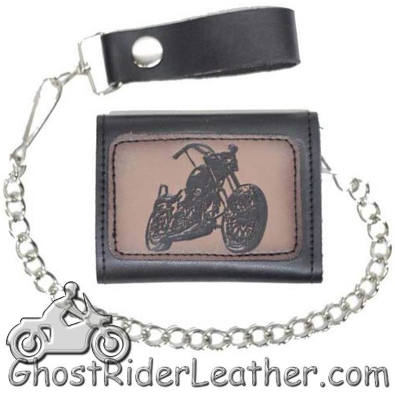 Leather Chain Wallet - 4 Inch Tri-Fold - Motorcycle Style - AC55-MOTORCYCLE-DL
