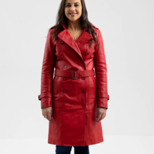 Fire Red Leather Trench Coat - Women's - Olivia - WBL3071-RED-FM