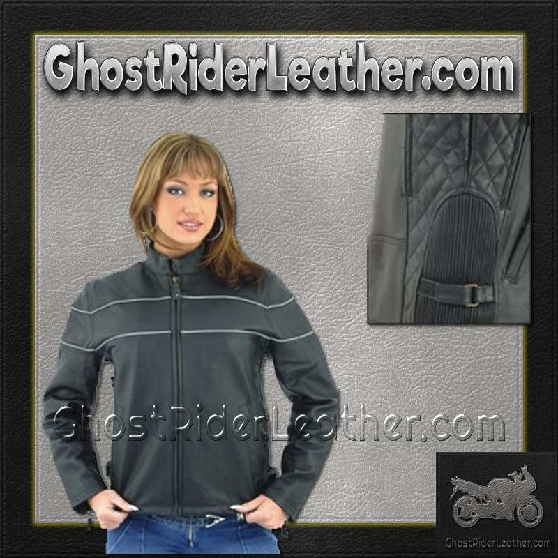 Women's Reflective Piping Naked Leather Racer Jacket with Air Vents - SKU LJ7900-11-DL