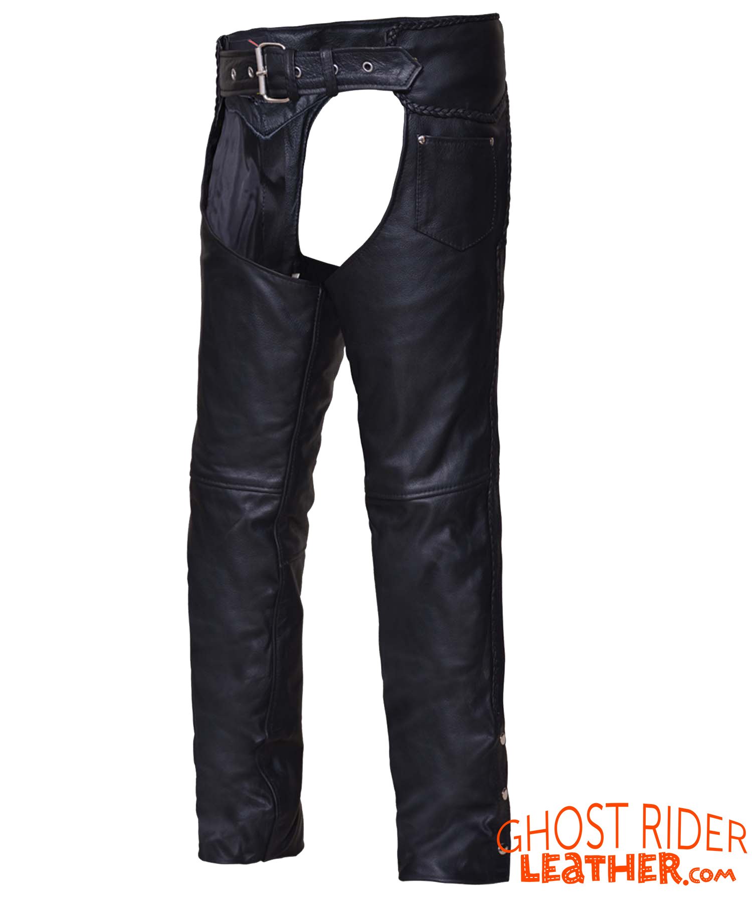 Leather Motorcycle Chaps - Unisex - Braid Design - 700-K-UN Size Chart