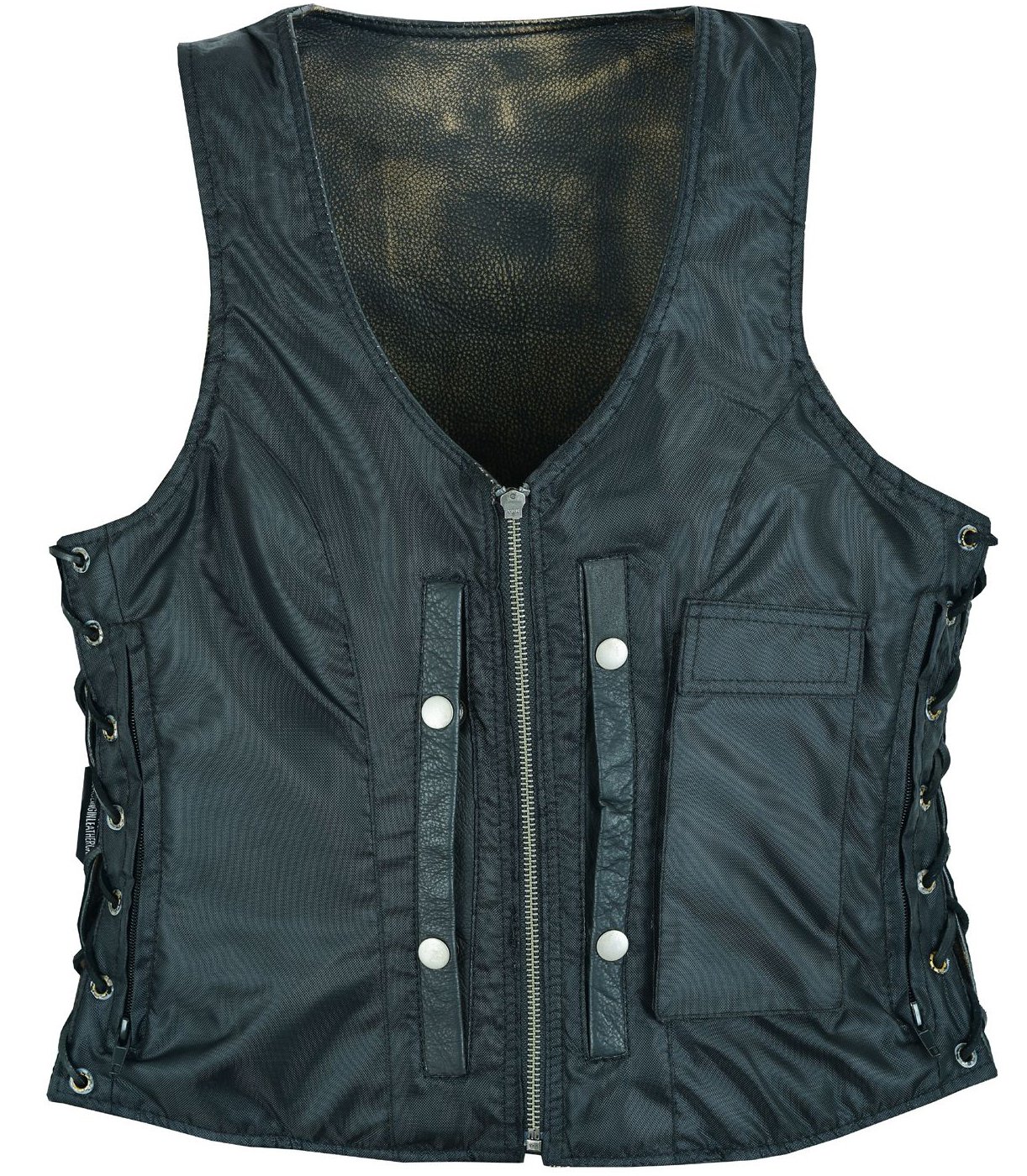 Leather Motorcycle Vest - Women's - Distressed Brown - LV8534-12N-DL