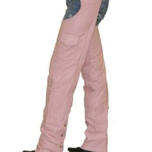 Leather Motorcycle Chaps - Women's - Pink - Pocket  - C325-PINK-DL