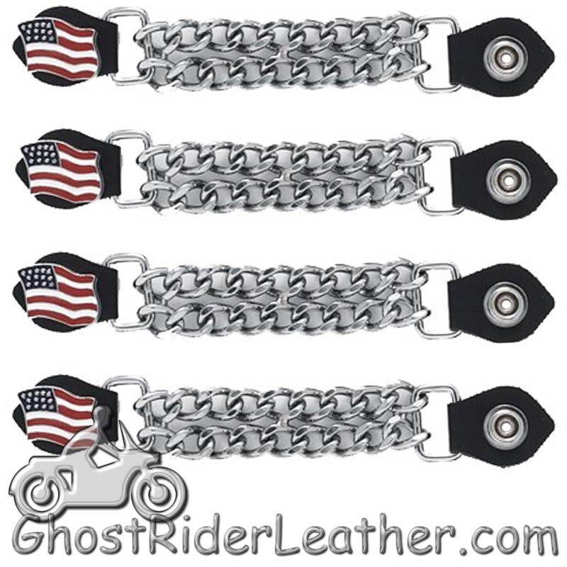 Set of Four USA Flag Vest Extenders with Chrome Chain - AC1058-DL