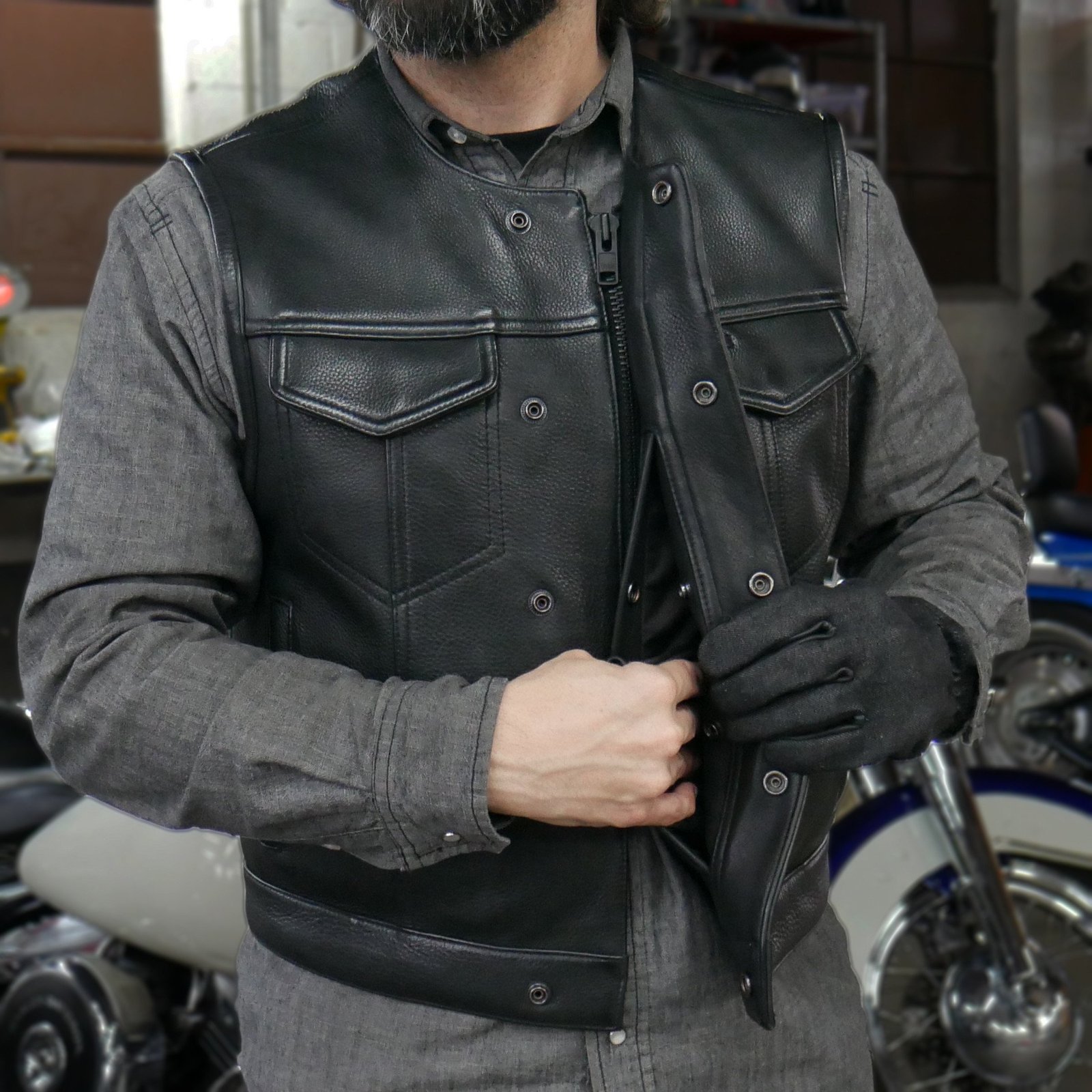 Leather Motorcycle Vest - Men's - Lowside - FIM659CPM-FM