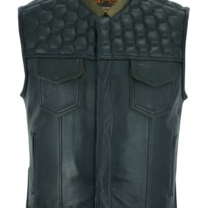 Leather Motorcycle Vest - Men's - Up To Size 8XL - Diamond Quilting - Big and Tall - DS199-DS