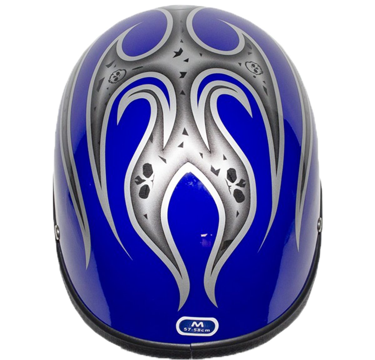 Novelty Motorcycle Helmet - Silver Skulls - Blue Flames - H401-D4-BLUE-1-DL