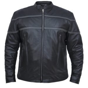 Leather Motorcycle Jacket - Men's - Lightweight - Two Tone - Black With Gray - 6049-18-UN