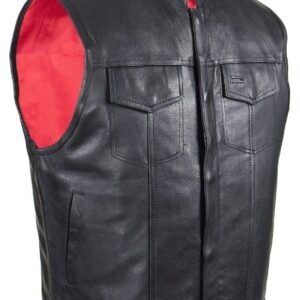 Leather Vest - Motorcycle Club - Red Lining - Premium - MV316-DL