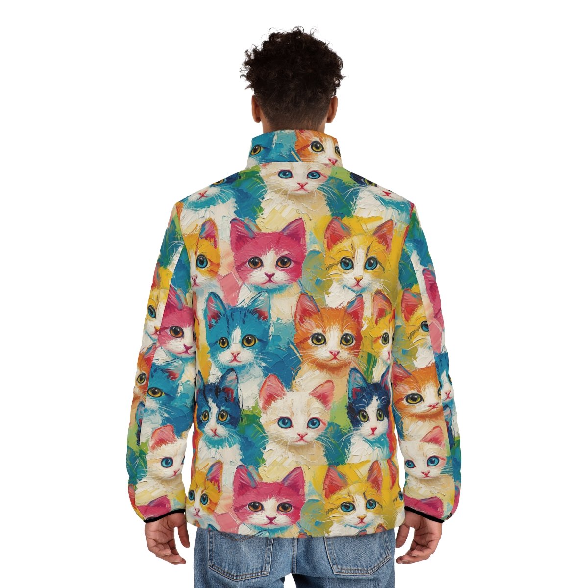 Colorful Cats - Multiple Colors - Men's Puffer Jacket (AOP)