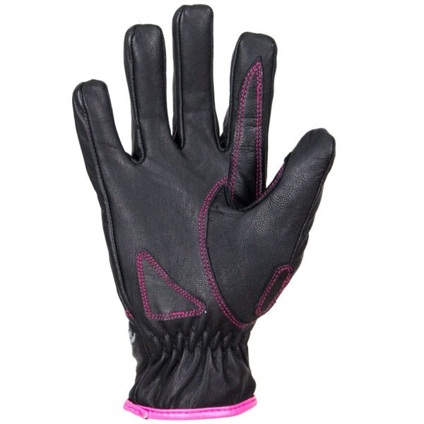 Leather Riding Gloves - Women's - Pink Embroidery - Full Finger - Motorcycle - GLZ106-EBL1-PINK-DL