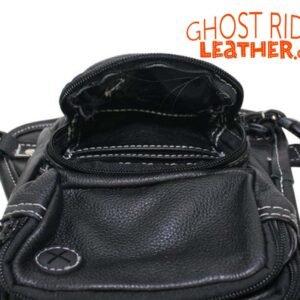 Leather Thigh Bag - Gun Pocket - Black - Touch of Brown - Motorcycle - AC1029-11-BRN3T-DL