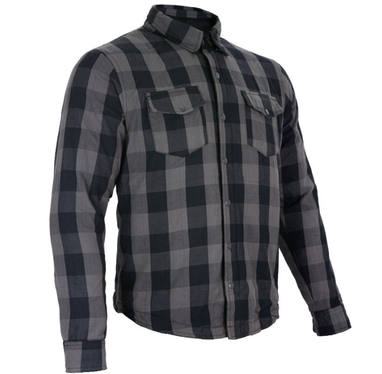 Flannel Motorcycle Shirt - Men's - Armor - Up To Size 5XL - Gray Black Plaid - SHR12-CC-DL