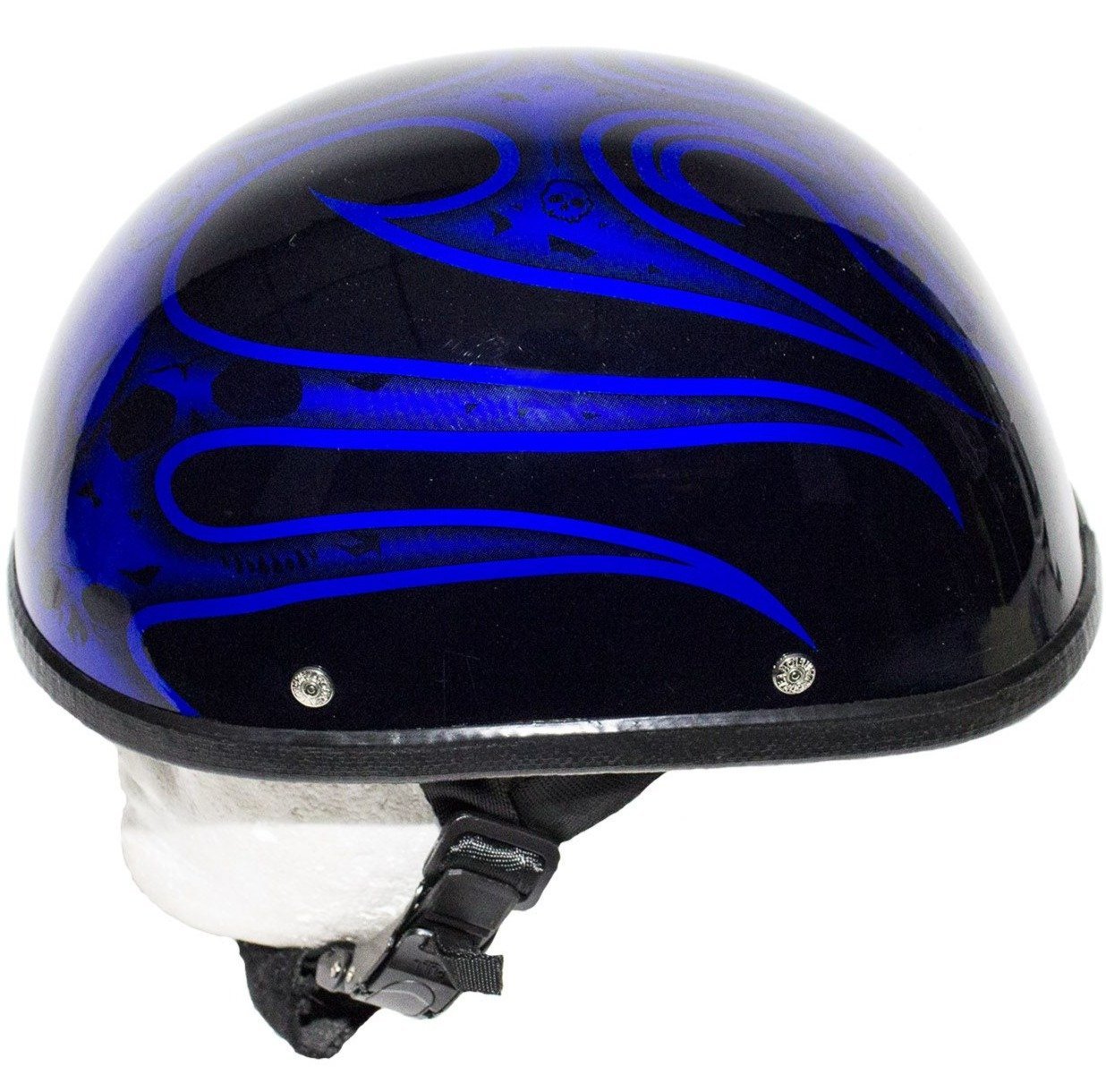 Novelty Motorcycle Helmet - Gloss Blue - Burning Skull - Shorty - H401-D4-BLUE-DL