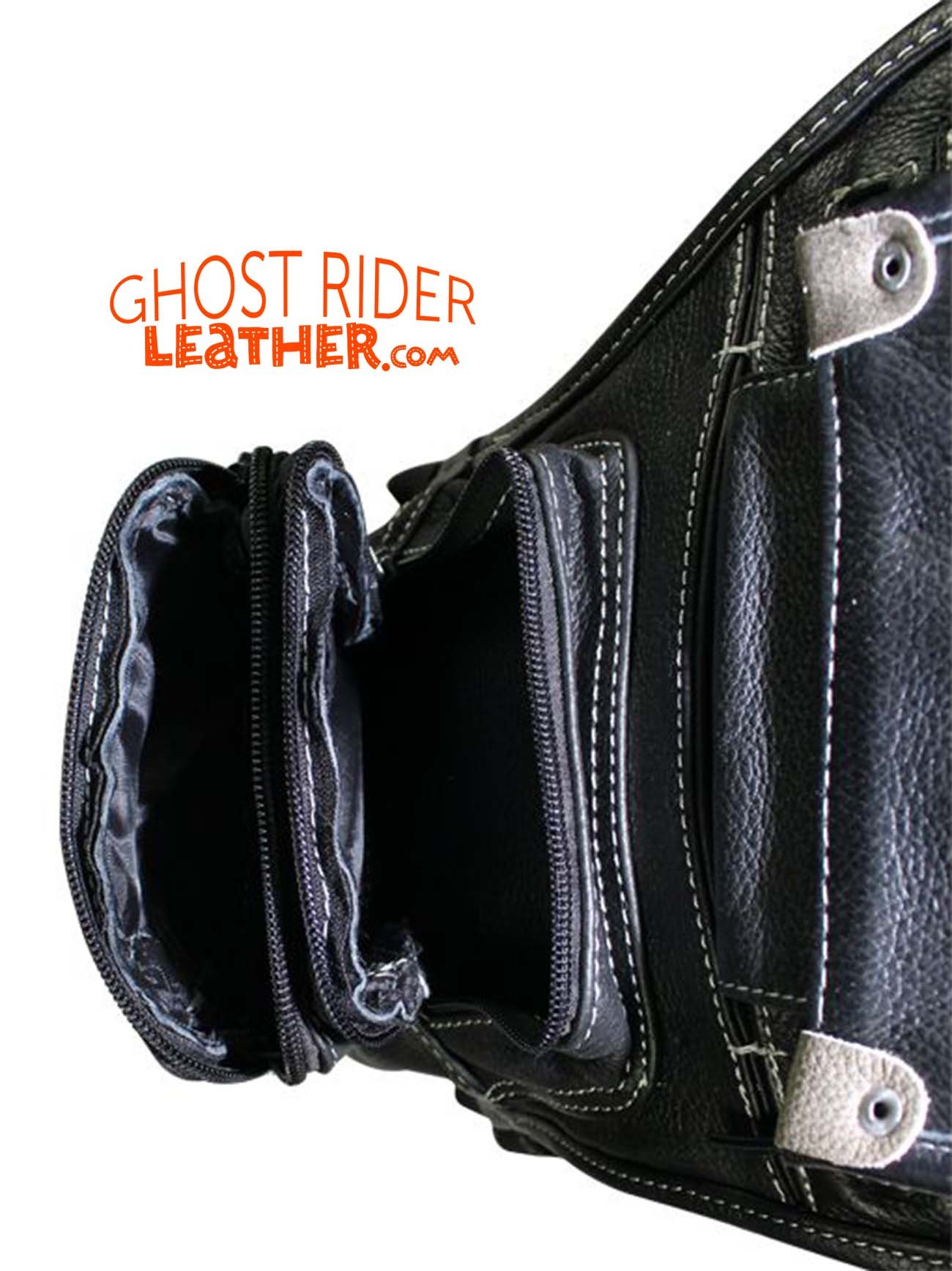 Leather Thigh Bag - Gun Pocket - Black - Touch of Distressed Brown - Motorcycle - AC1029-11-BRN12T-DL